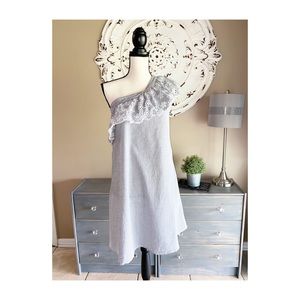 SO, One shoulder striped, eyelet ruffle dress Med